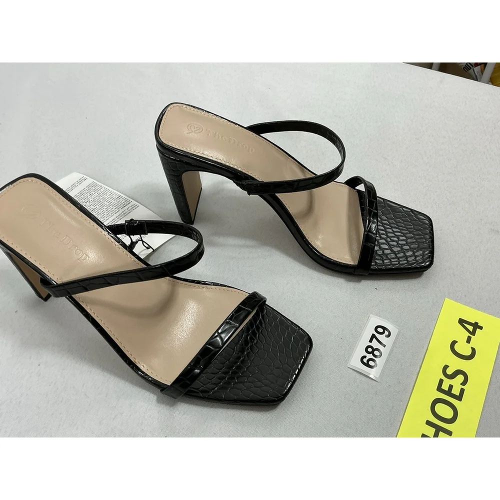 Womans New With Tags The Drop Strappy Slip On Sandals 5.5 Black Snake Skin
